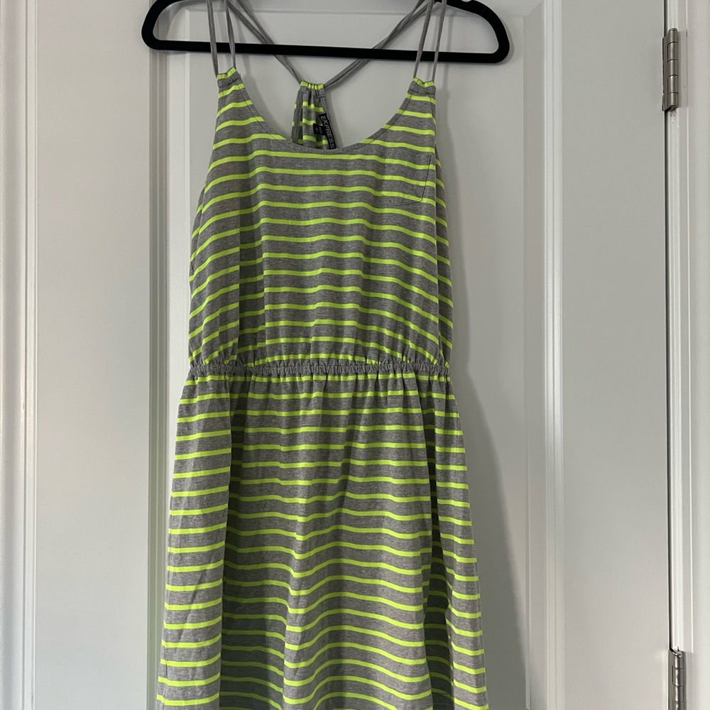 Express Gray and Neon Yellow Striped Top